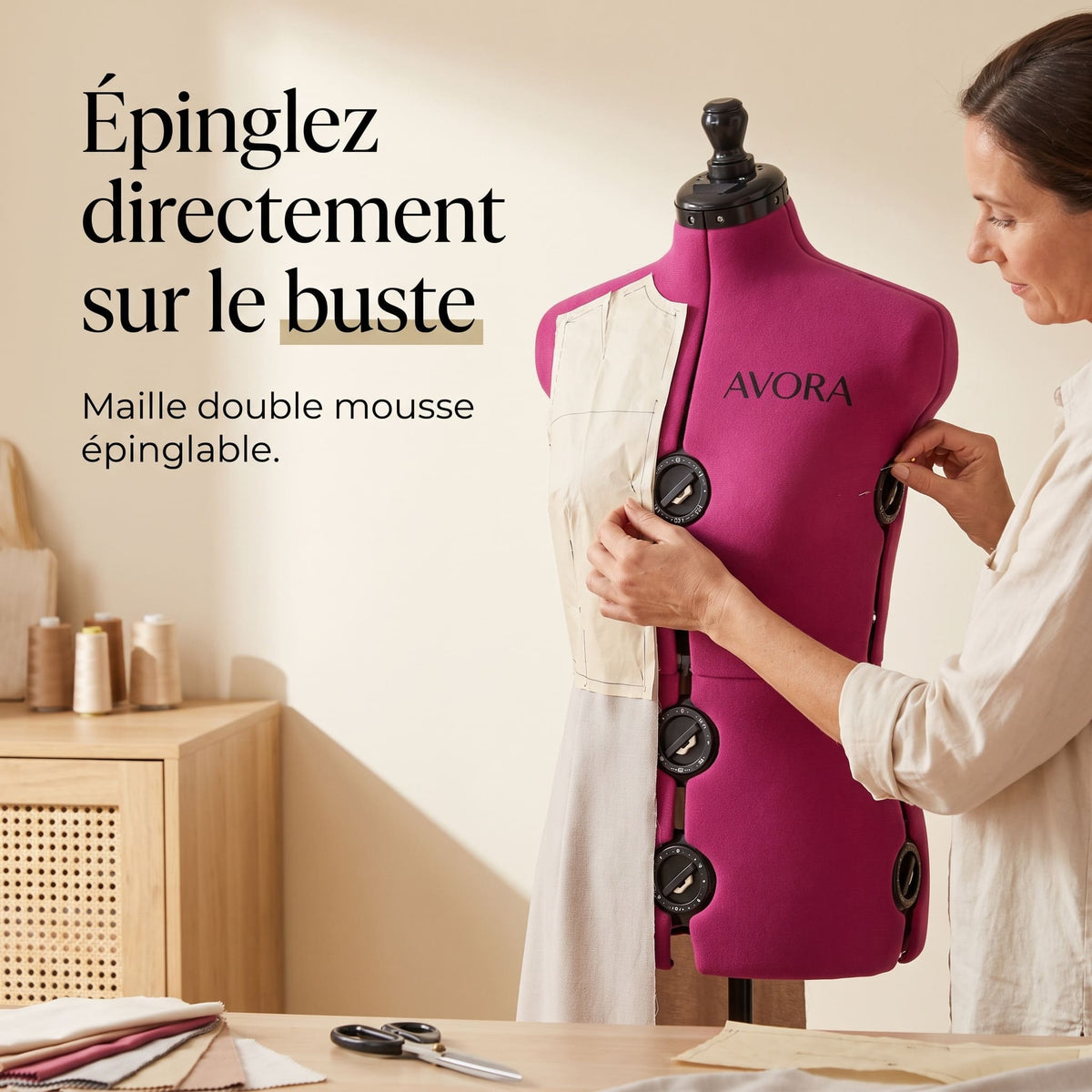 Mannequin de Couture Réglable AVORA Studio 32 – Tailles 32 à 36 – 12 Molettes & Buste Épinglable