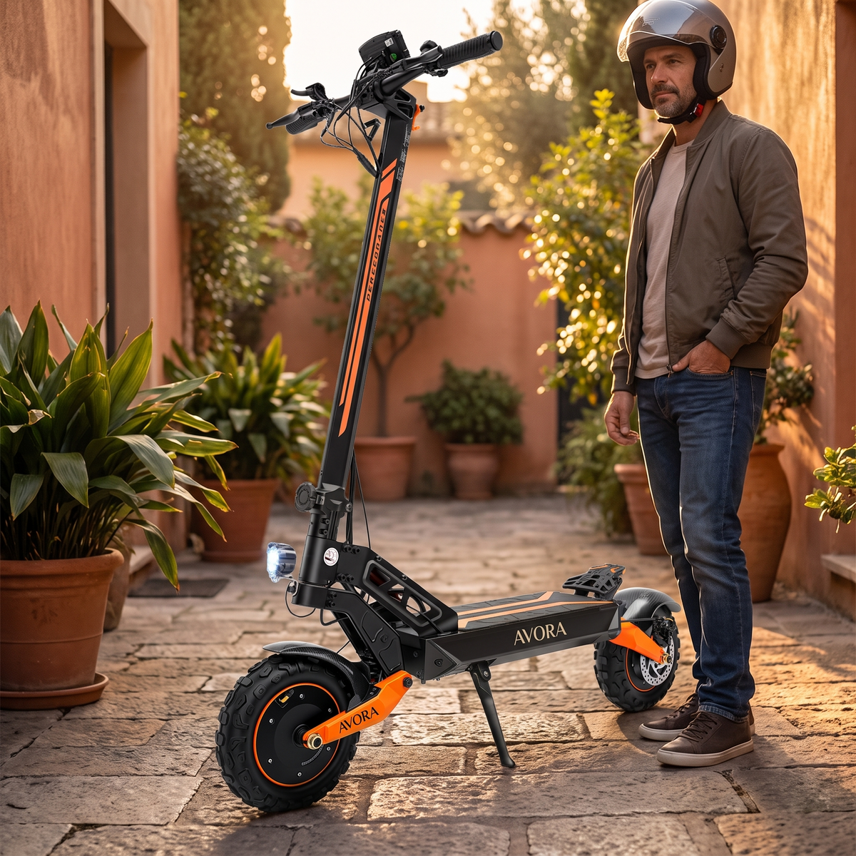 AVORA Altis Duo — propriétaire à côté de la trottinette