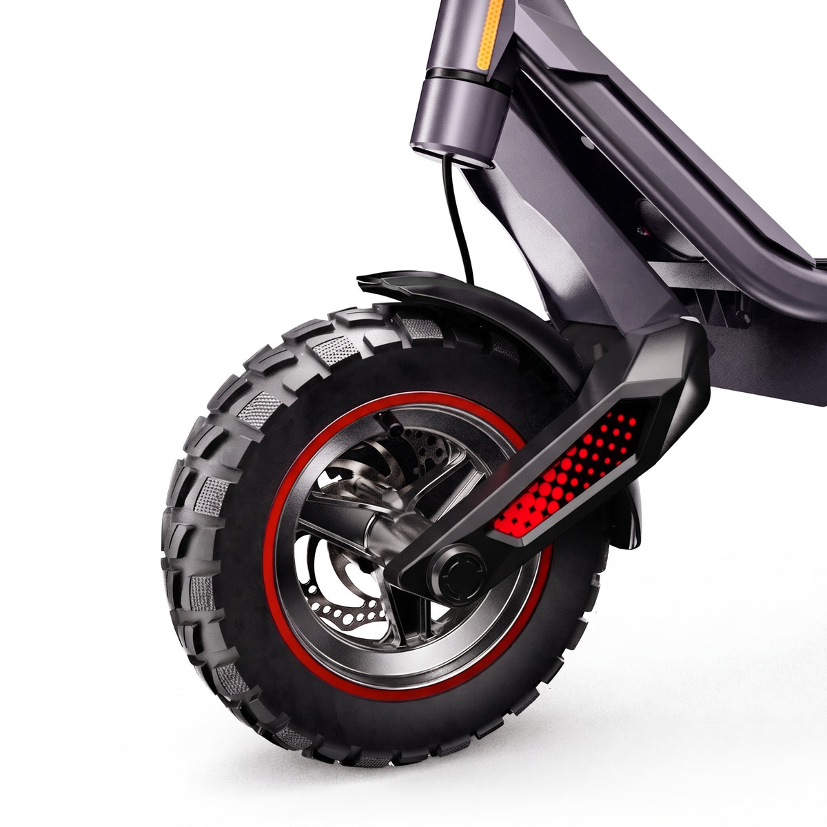 AVORA Motion One — Détail de la roue avant et de la suspension