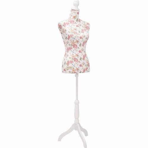 Buste de Couture AVORA Atelier Rose – Mannequin Femme Réglable 133 à 168 cm – Coton Floral & Trépied