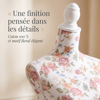 Buste de Couture AVORA Atelier Rose – Mannequin Femme Réglable 133 à 168 cm – Coton Floral & Trépied
