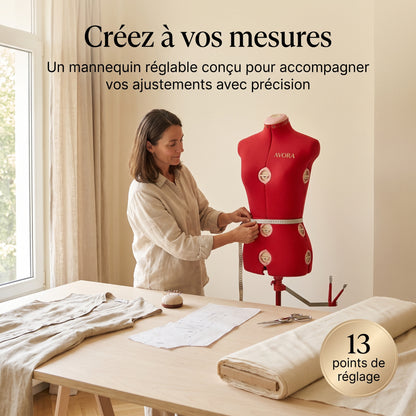 Mannequin de Couture Réglable sur Pied AVORA Atelier 42 – Taille 36 à 42 – 13 Points de Réglage