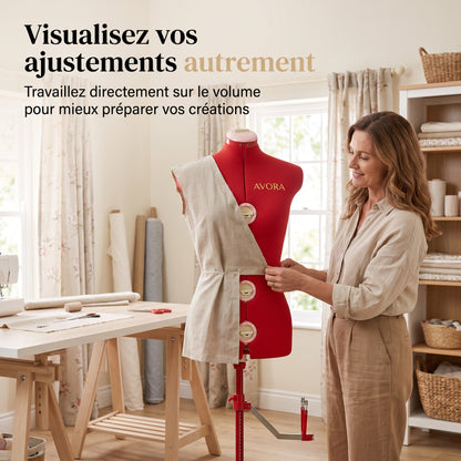Mannequin de Couture Réglable sur Pied AVORA Atelier 42 – Taille 36 à 42 – 13 Points de Réglage