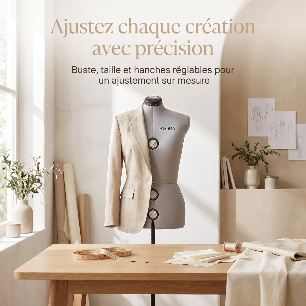 Mannequin de Couture Ajustable AVORA Élégance – Buste, Taille & Hanches Réglables – Hauteur Ajustable