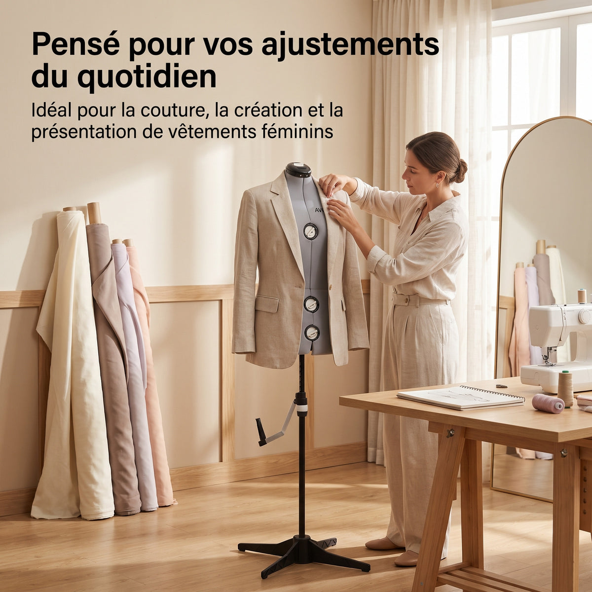 Mannequin de Couture Ajustable AVORA Élégance – Buste, Taille & Hanches Réglables – Hauteur Ajustable