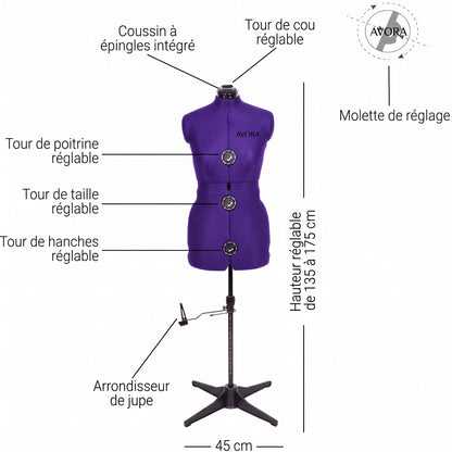 Mannequin de Couture Réglable AVORA Atelier – Tailles M & L avec Arrondisseur de Jupe
