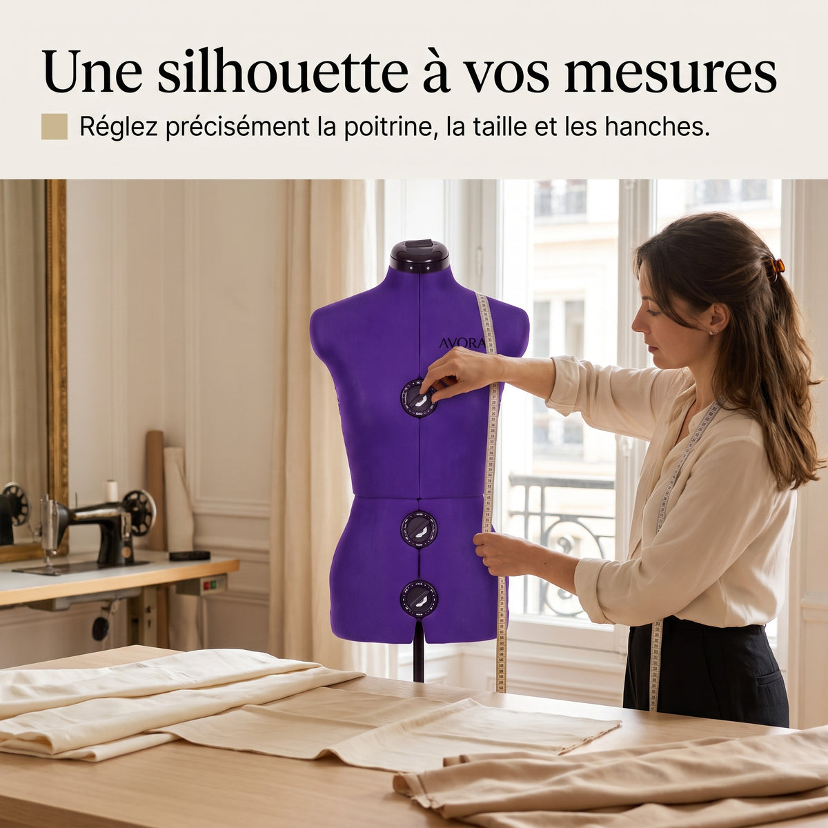 Mannequin de Couture Réglable AVORA Atelier – Tailles M & L avec Arrondisseur de Jupe