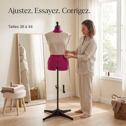 Mannequin de Couture AVORA Forma 44 – Réglable Tailles 36 à 44 – 12 Molettes – Revêtement Épinglable