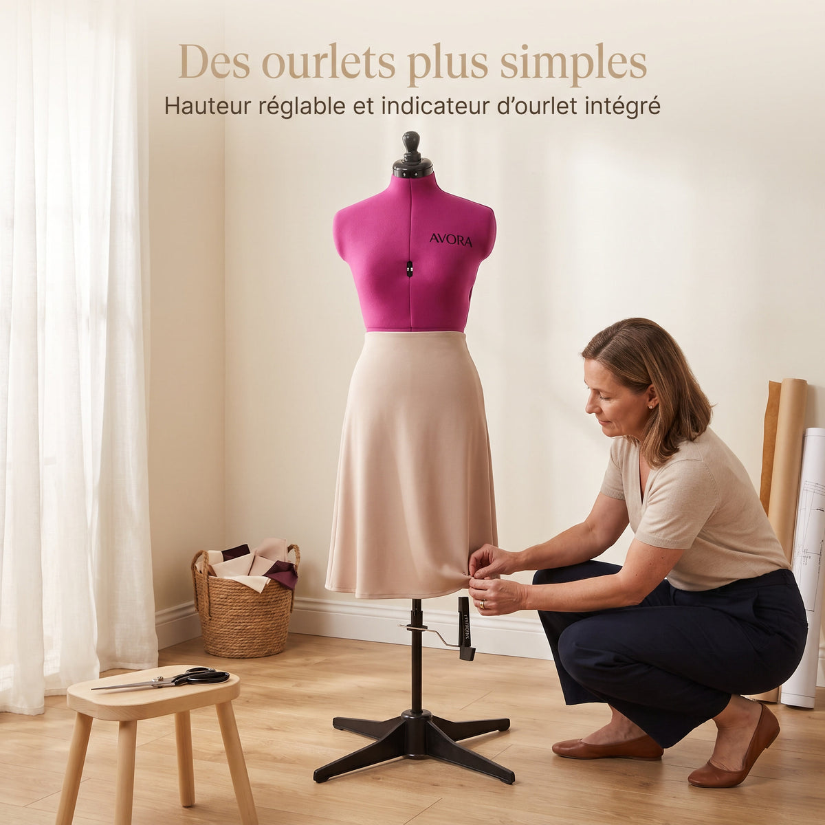 Mannequin de Couture AVORA Forma 44 – Réglable Tailles 36 à 44 – 12 Molettes – Revêtement Épinglable