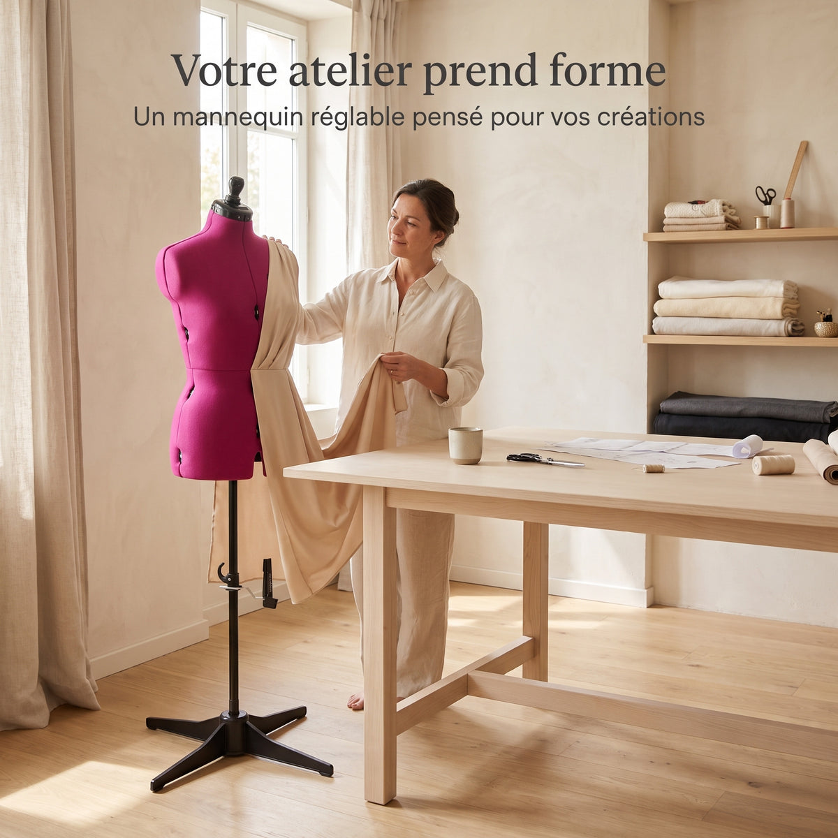 Mannequin de Couture AVORA Forma 44 – Réglable Tailles 36 à 44 – 12 Molettes – Revêtement Épinglable