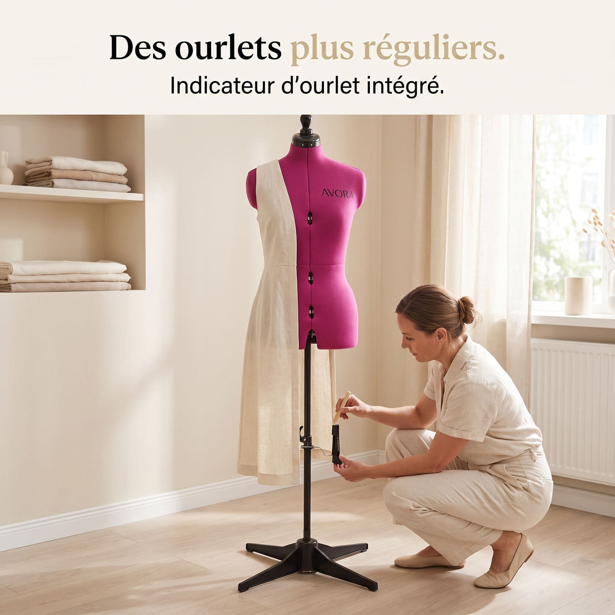 Mannequin de Couture Réglable AVORA Studio 32 – Tailles 32 à 36 – 12 Molettes & Buste Épinglable