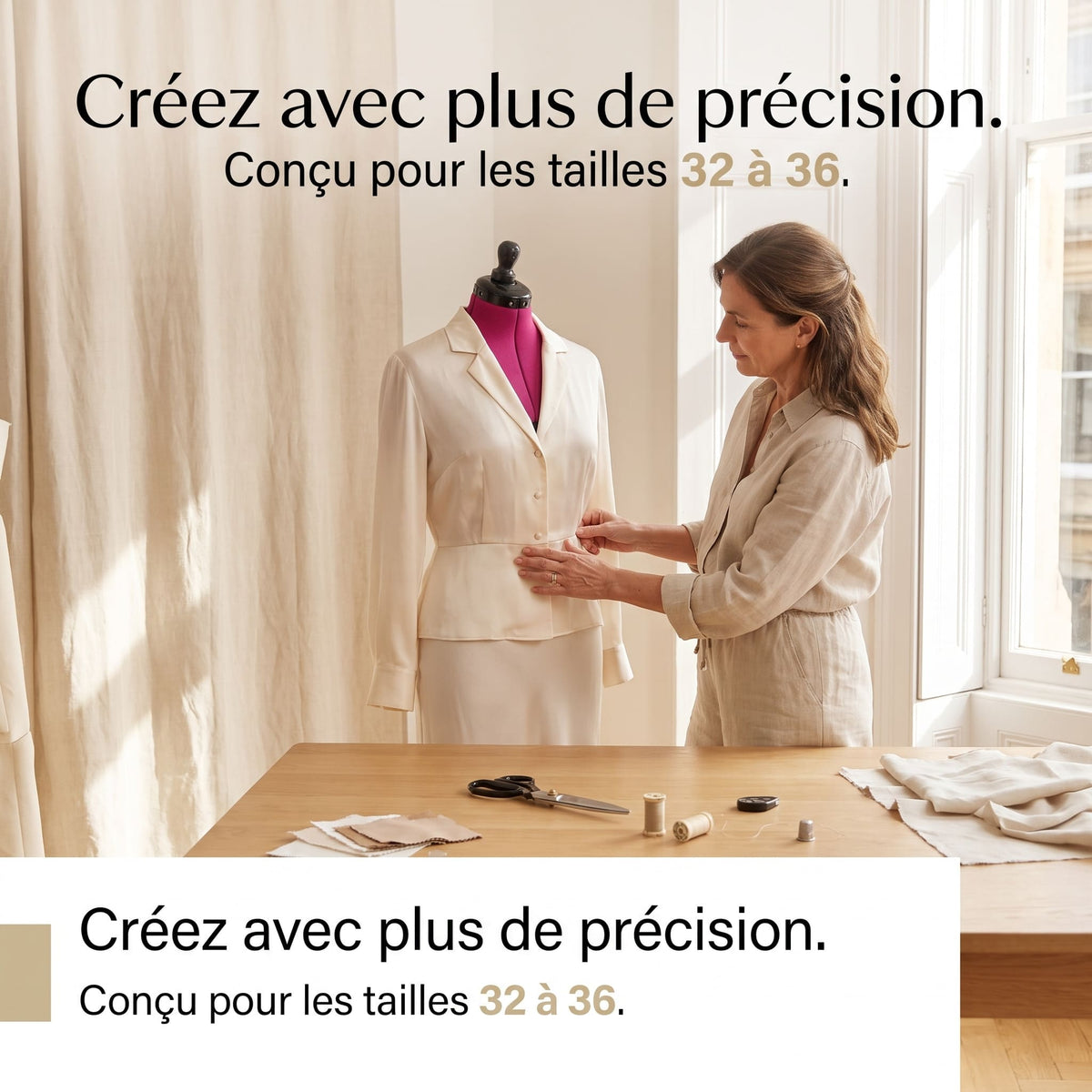Mannequin de Couture Réglable AVORA Studio 32 – Tailles 32 à 36 – 12 Molettes & Buste Épinglable